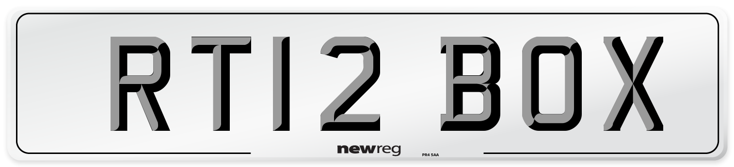 RT12 BOX Number Plate from New Reg